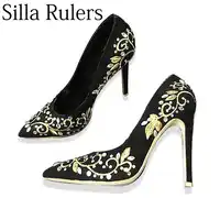 Silla ผู้ปกครองเซ็กซี่สีดำทองเงินเย็บปักถักร้อยรองเท้าส้นสูงรองเท้าผู้หญิง pointed toe คริสตัลรองเท้าปากตื้น