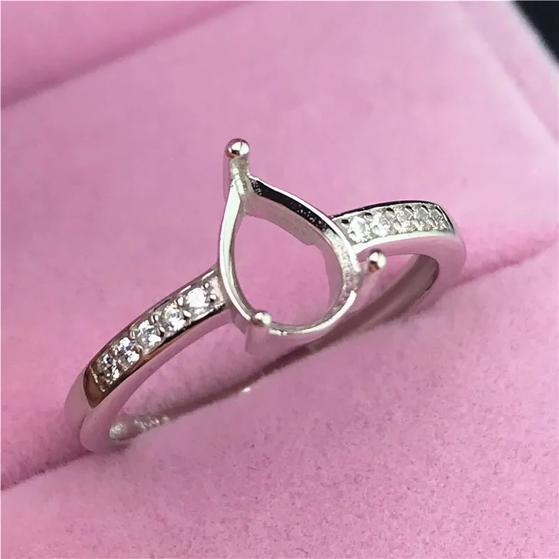 

DROP PEAR shape size 6X8mm rings basis S925 silver ring base shank prong setting stone inlaid jewelry fashion DIY women nice