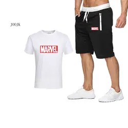 Комплекты с принтом MARVEL мужская футболка + шорты спортивный костюм из двух предметов 2019 Классический Модный комплект для отдыха и фитнеса
