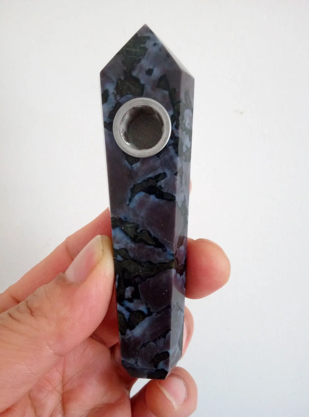 

3"-4"Natural Indigo Gabbro Mystic Merlinite Quartz Crystal Wand Smoking Pipe