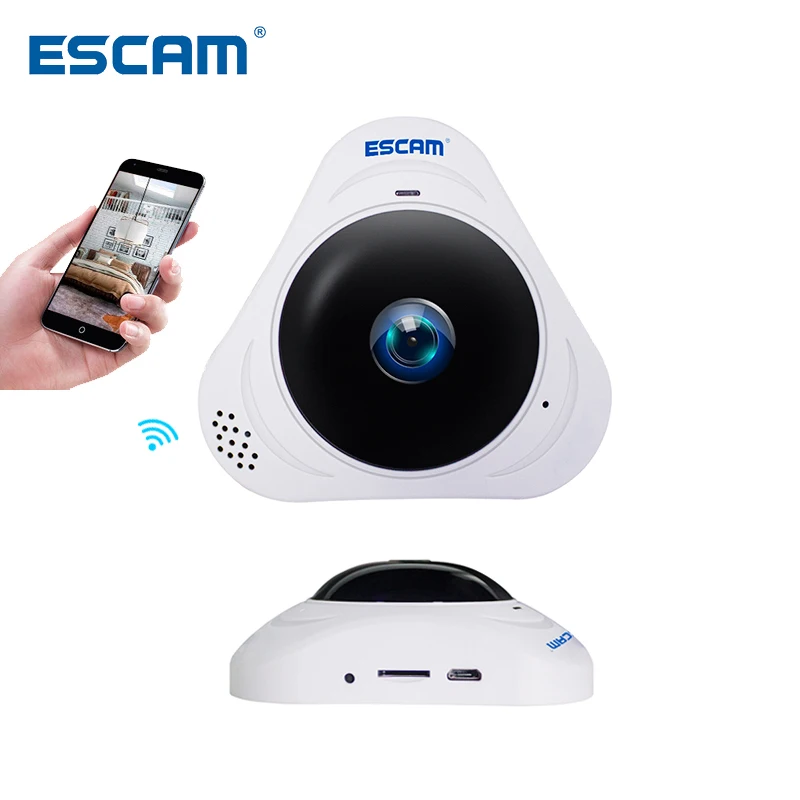 

ESCAM HD 960P 1.3MP 360 Degree Panoramic Monitor Fisheye WIFI IR Infrared Camera VR Camera With Two Way Audio/Motion Detector Q8