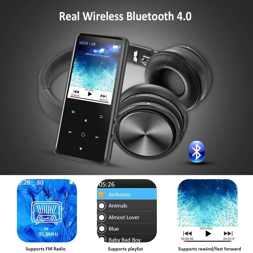 Металлический 16 Гб Bluetooth 4,0 MP3 плеер с 2,4 дюймовым TFT цветным экраном FM/Диктофон без потерь звук сенсорная кнопка музыкальный плеер