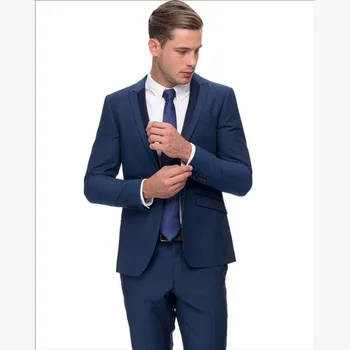 

2017 Custom kingsman vestido de festa Peaked Lapel men suit Tuxedo Navy Blue Groom mens suits terno masculino ( jacket+Pants)