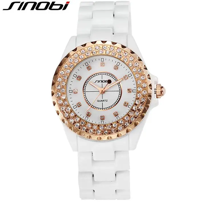 SINOBI эксклюзивный брендовый женский платье часы полностью Стальные кварцевые часы бриллианты золотые часы для женщин s часы relogio feminino - Цвет: men gold