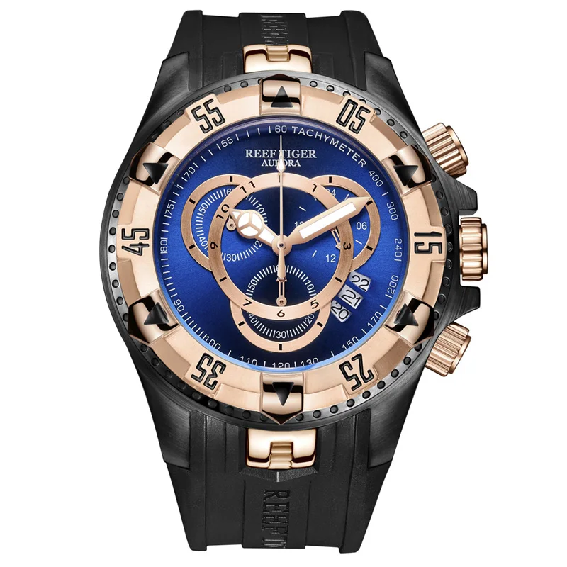 Риф Тигр/RT большие спортивные часы мужские черные часы с хронографом резиновый ремешок большой Дата часы водонепроницаемые Relogio Masculino RGA303-2 - Цвет: RGA303-2-BLBP