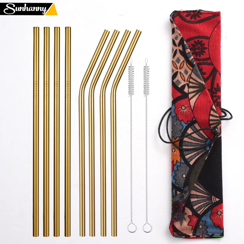 

4/8Pcs 304 Stainless Steel Metal Straw High Quality Reusable Drinking Straw with Cleaning Brush and Storage Pouch