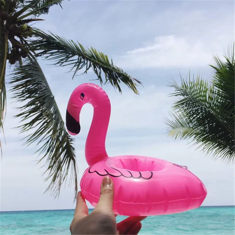 

2018 Cute Inflatable Flamingo Drink Holders Swimming Pool Bathing Beach Flamingo Drink Can Event Party Kids Toys Pink