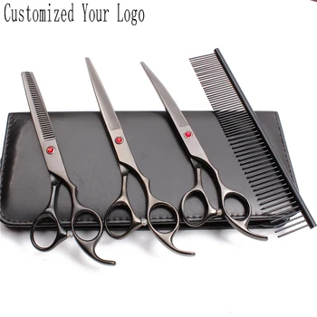 

20Sets 7" Customize Logo Wholesale Grooming Scissors Set Straight Scissors Thinning Shears Dog Curved Shears Pet Scissors C3003