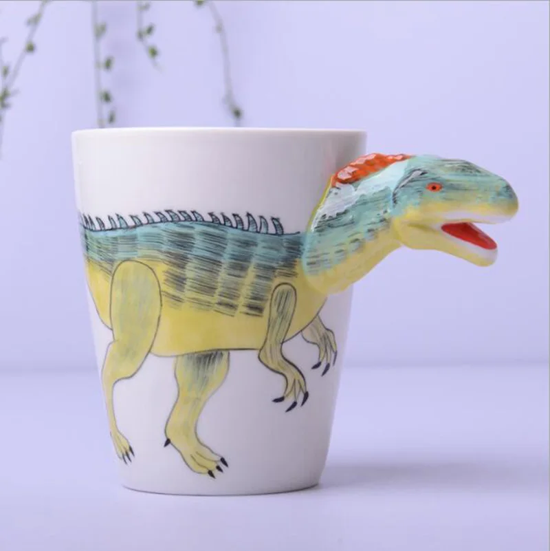 Креативная керамическая чашка, 400 мл, Мультяшные животные, кофейная молочная чашка, ручная роспись, цветная кружка, 3D животное, для офиса, дома, Детская кружка - Цвет: Ankylosaurus