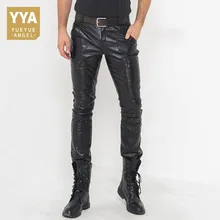 Мужские брюки из натуральной кожи, осень, хит, модные, из кожи овчины, Байкерская, облегающие, длинные, повседневные, уличная одежда, мужские брюки