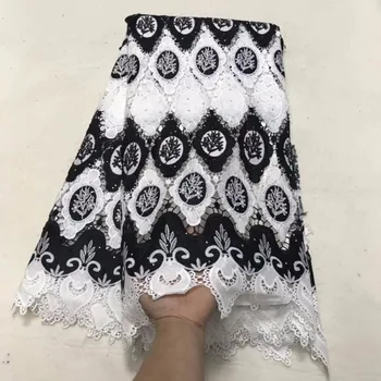 

New Fashion Black White Guipure Cord Lace French Fabric With Stones Guipure Lace Fabric Material For Party Wedding Dress 30