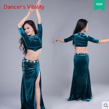 

2017 Professional Real Brand Wuchieal High velvet Quality Bellydance Suits Girls Show Belly Dance Top + Skirt Suits