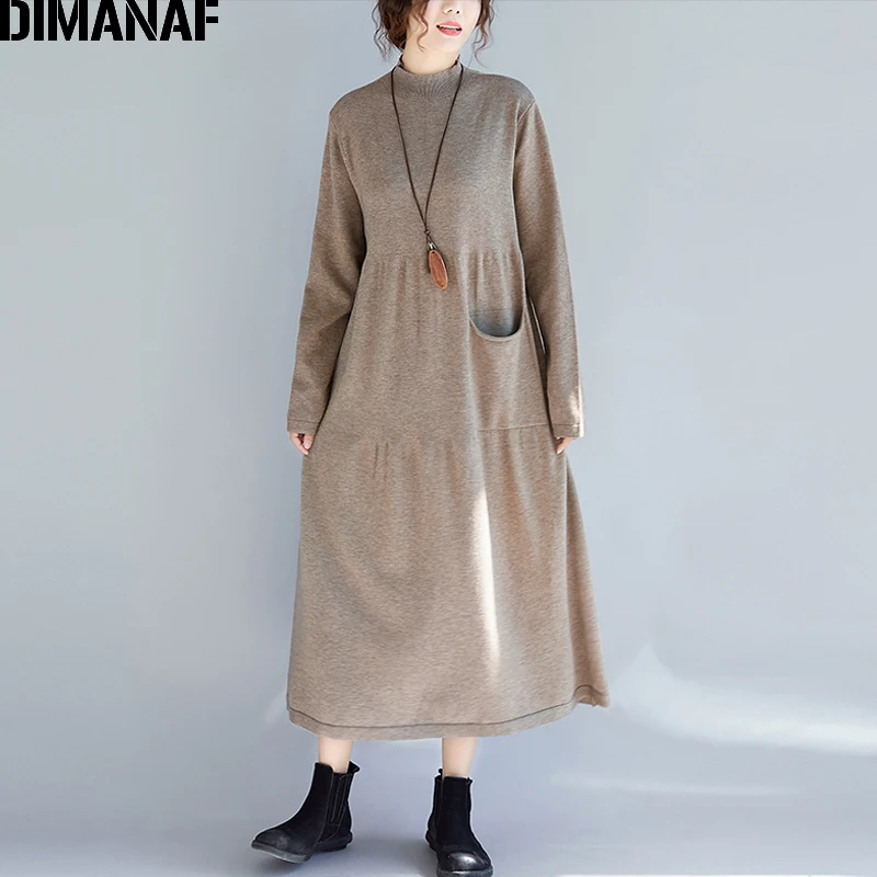 Dimanaf женский длинный Трикотажный Хлопковый зимний свитер с высоким воротом