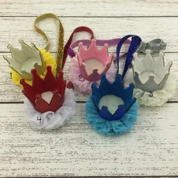

10pcs/lot Chiffon Flower Matching Miini Crown on Glitter Headband Baby Headband Luxe Headband