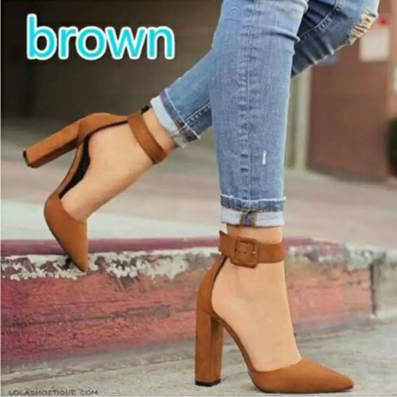 Big size 34-43 new Heeled shoes women Pumps Ankle Strap Pumps High Heels Shoes Women Platform Square heel dress shoes mujer &38