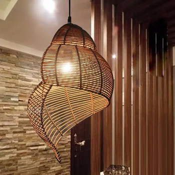 

Southeast Asian Pastoral style Rattan art Droplight,hand knitted Conch/Snail Pendant Light Restaurant Hotel Coffee Hanging Lamp