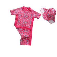 Детский купальный костюм для девочек с защитой от ультрафиолета, Цельный купальник с цветочным рисунком, детский купальник для спа, защита от солнца на пляже, комплект для серфинга+ шапка