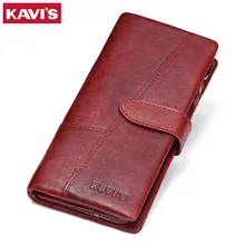 KAVIS Genuine Leather Women Wallet Female Long Clutch Lady Walet Portomonee Rfid Luxury Brand Money Bag