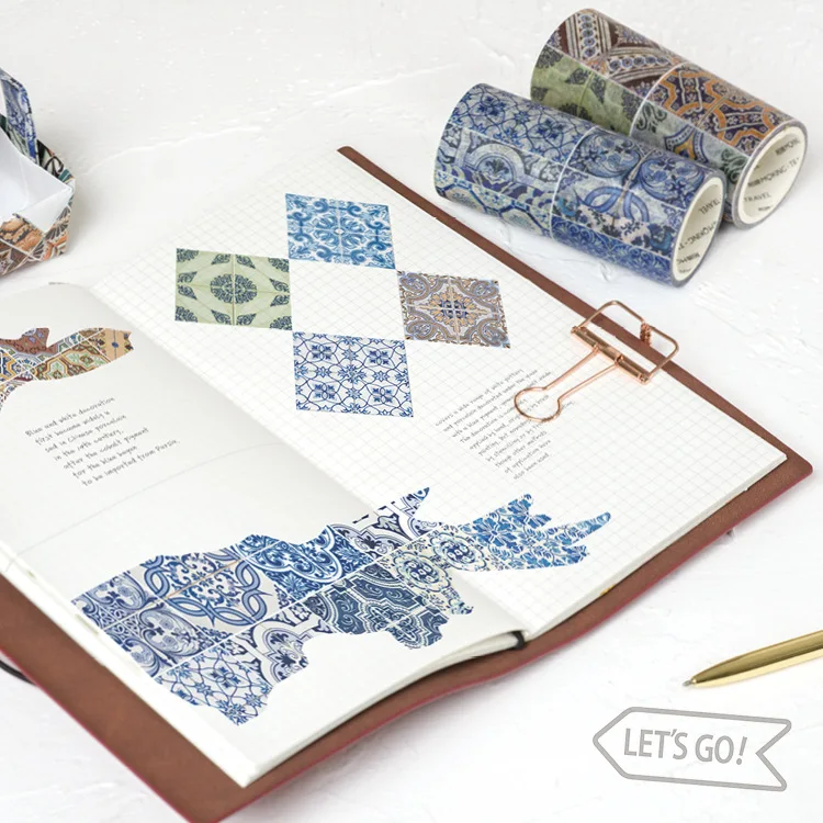 

9cmx5cm big large Creative Decorative Tiles Geometry Square Sticker Washi Tape For Planner Scrapbooking Masking Adhestive Tape