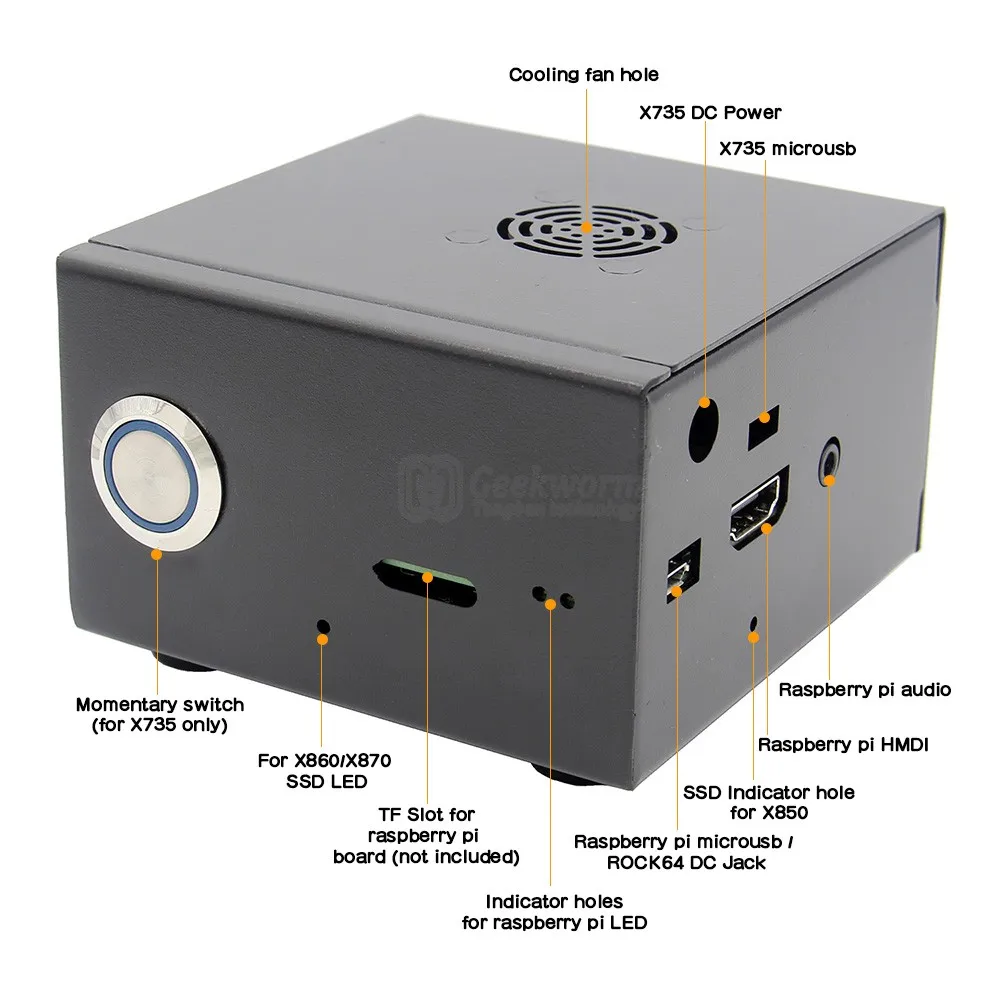 Raspberry Pi 3 Model B + Plus mSata/M.2 NGFF/NVME металлический чехол/корпус охлаждающий вентилятор