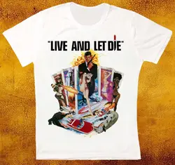 Группа футболки для мужчин принт с круглым вырезом короткий рукав Live And Let Die постер фильма Джеймс Бонд Ретро Винтаж для мужчин хлопковая