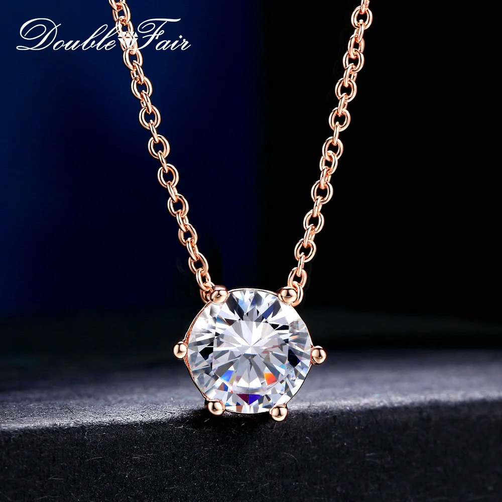 

Double Fair Brand Simple OL Style 6 Claw Cubic Zirconia Necklaces & Pendants Rose Gold Color Chain Jewelry Gift For Women DFN431