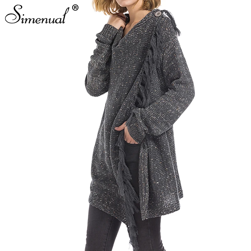 Vente Cardigans tricotés en croix Simenual pour femmes mode irrégulière mince frange longue cardigan femme hiver pull vestes vente