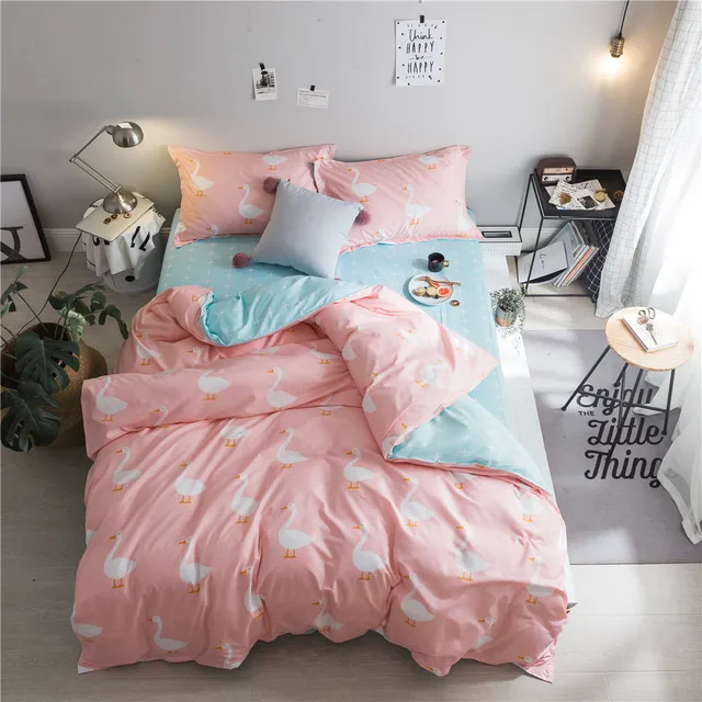 Pink White Cartoon Cute Duck Bedding Set Children S Bedroom Pink White Cartoon Cute Duck Bedding Set Children S Bedroom Decor Single Double Bed Flat Sheets