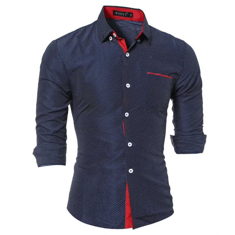 

Men Shirt Spring Long Sleeve Turn-Down Collar Dress Polka Dot Print Casual Shirt Men business shirt plus size M-4XL
