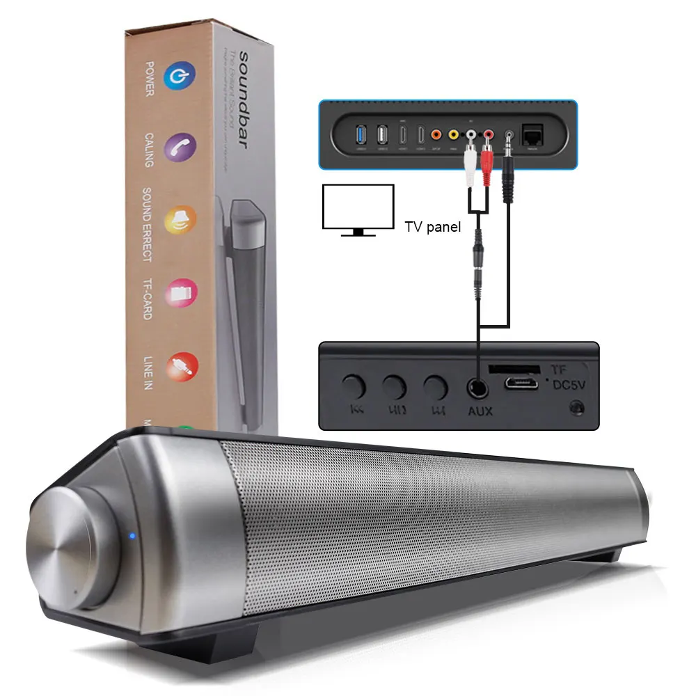 Bluetooth динамик Саундбар беспроводной HD 360 градусов объемный звук со встроенным микрофоном Поддержка AUX/TF карта/USB для телефона ПК