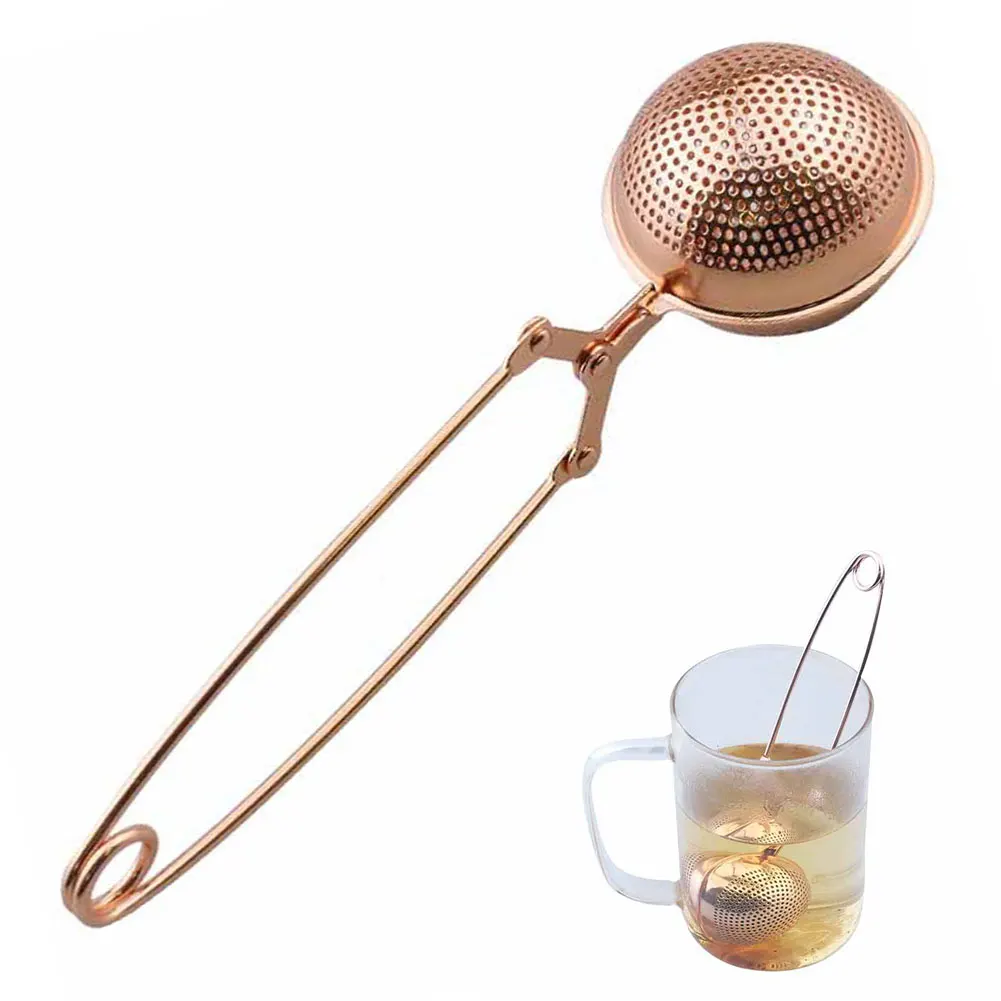 

Tea Infuser Home Spice Filter Strainer Diffuser Coffee Sphere Herb Handle Mesh Stainless Steel Ball Shape Practical Rose Gold