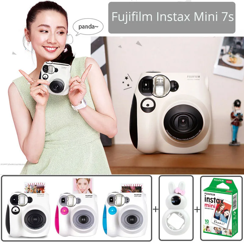

100% Authentic Fujifilm Instax Mini 7s Instant Photo Camera Set with 10 Sheets Fuji Instax Mini White Film & Rabbit Selfie Lens
