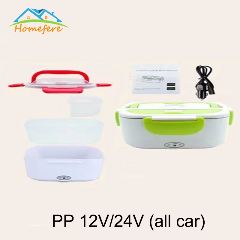 1.5L 110V/220V Portable Electrical Lunch Box Office School Car Lunchbox Kids Heated Lunch Box bento Food Container Free Shipping - Color: PP for Car Green