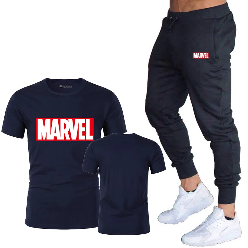 Новинка Лидер продаж летний брендовый Мужской Костюм MARVEL футболка + штаны