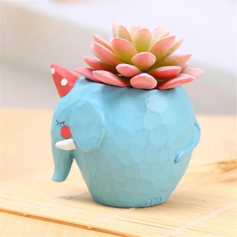 

Natural Resin Cute Animal Design Succulent Plant Pot Landscape Flower Pot Elephant Planter Garden Home Office Decor Crafts