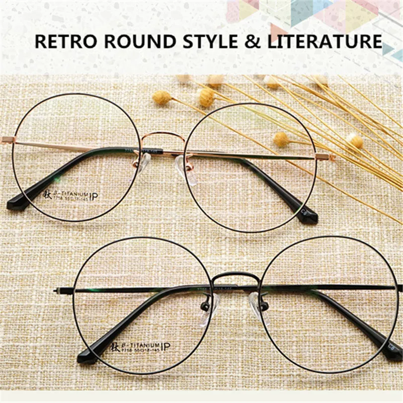 

Pure Titanium Eyeglasses Women Retro Big Round Glasses Frame Men Spectacles Eyewear Reading Computer Oculos De Grau