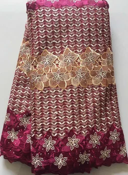 

2019 Latest French Nigerian Laces Fabrics High Quality Tulle African Laces Fabric Wedding African French Tulle Lace ELL3096 WINE