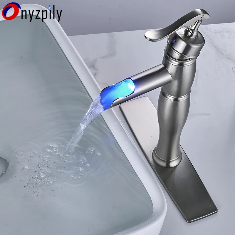 

Nickel LED Bathroom Basin Faucet BrushedSink Mixer Tap
