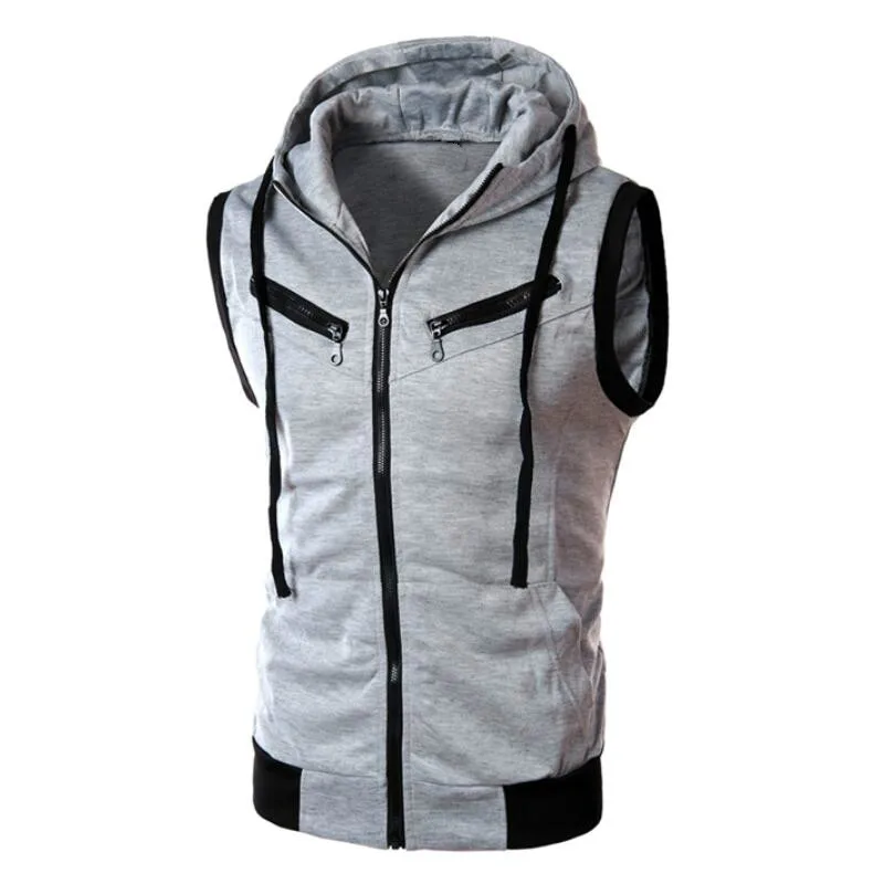 

Men Hooded Waistcoat 2018 Fashion Brand Male Sleeveless Jacket Zipper Pocket Gilet Casual Cotton Men Vest Plus Size Xxxl Red