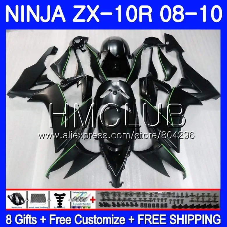 

Bodywork For KAWASAKI NINJA ZX 10 R ZX1000C ZX10R 08 09 10 40HM.24 Matte black ZX 10R ZX1000 ZX-10R 2008 2009 2010 Fairing kit