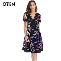 OTEN-Women-Summer-Tunics-Dress-Party-Sexy-V-Neck-Bird-floral-embroidery-Casual-pin-up-Knee