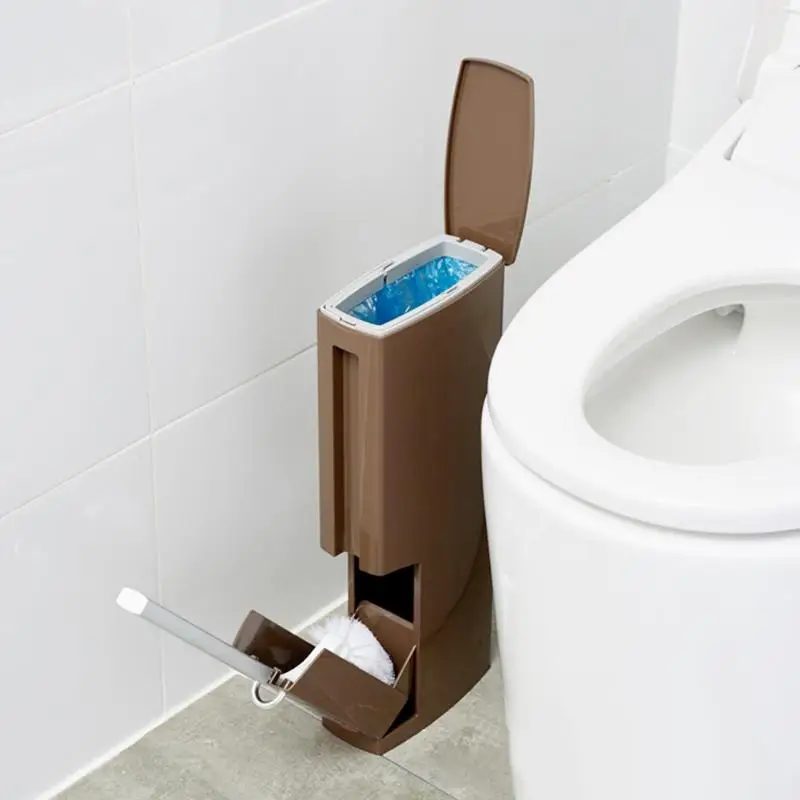 

2019 New Plastic Bathroom Trash Can with Toilet Brush Narrow Area Waste Dustbin Garbage Bucket Garbage Bag Organizer