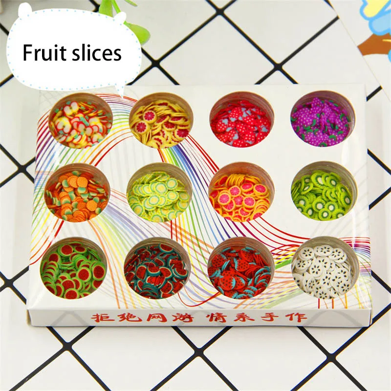 

6 Type 3D Polymer Clay Tiny Fimo Fruit Slices Pearl Powder Sequins Fruit Slime Tool Kit Nails Art/Balls For Kids DIY Accessories