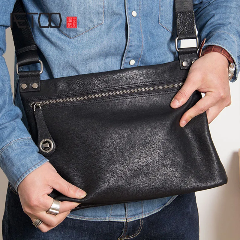 

AETOO Leather men's bag, men's shoulder messenger bag, cross section casual soft cowhide anti-theft bag