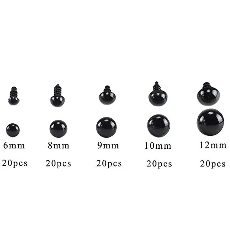 100pcs 6 12mm Black Plastic Crafts Safety Eyes for Teddy Bear Soft Toy Animal Doll Amigurumi