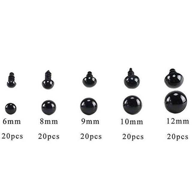 100pcs 6-12mm Black Plastic Crafts Safety Eyes for Teddy Bear Soft Toy Animal Doll Amigurumi DIY Accessories