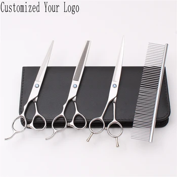 

7" 19.5cm Left-Hand Customized Brand Stainless Animal Grooming Shears Cutting Shears Thinning Scissors Dogs Pets Scissors C3006