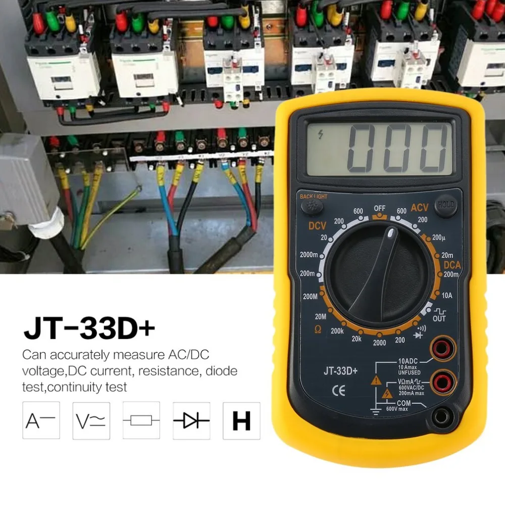 JTW JT-33D Portable Backlight LCD Digital Multimeter AC/DC Voltmeter Ammeter Diode Resistence Continuity Tester Data hold | Инструменты