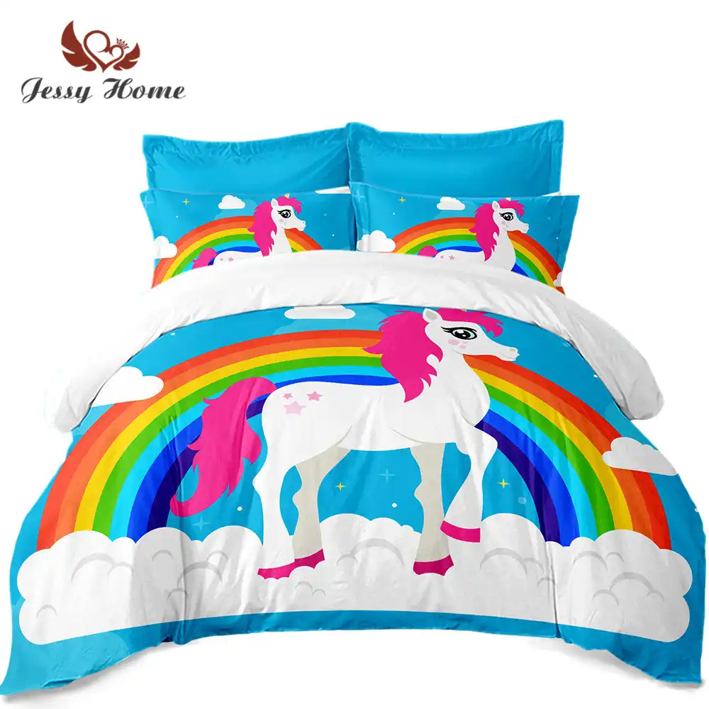 Purple Unicorn Bedding Set Queen Size Sky Blue Duvet Cover Rainbow Bed Set Bedclothes 3pcs 4pcs Size For Kids Aliexpress