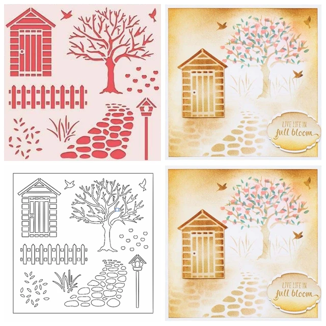 6x6in garden scene plastic draw stencil for diy scrapbooking scene templates